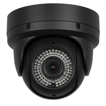 Black dome security camera isolated on transparent background