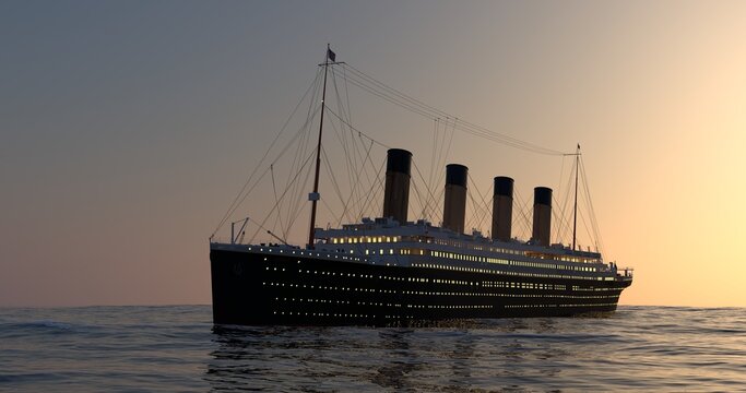 RMS Titanic auf dem Ozean bei Sonnenuntergang