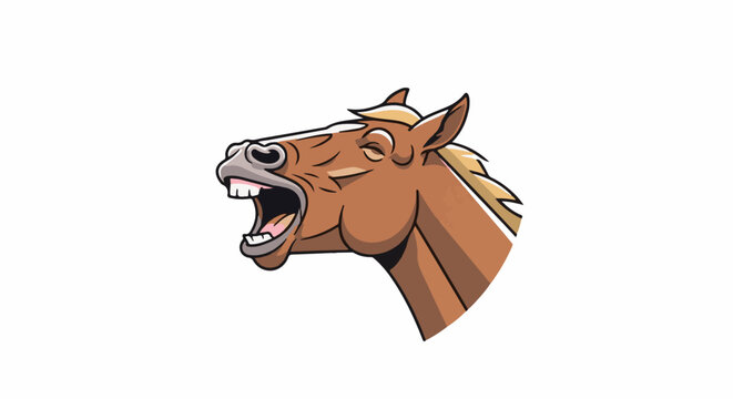 Brown horse head with mouth wide open in a cartoon style