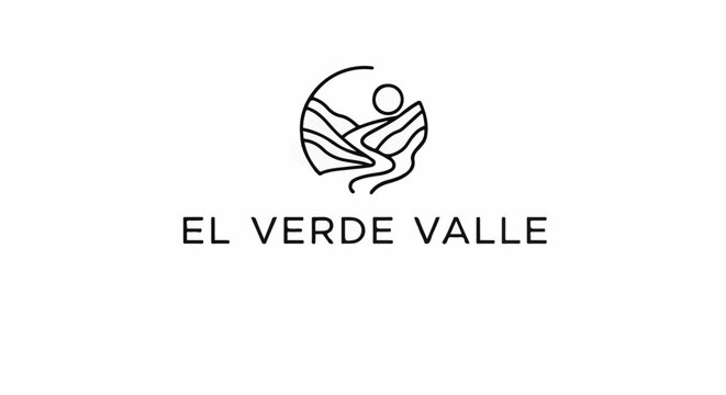 Circular logo depicting mountains, a river, and a sun above text