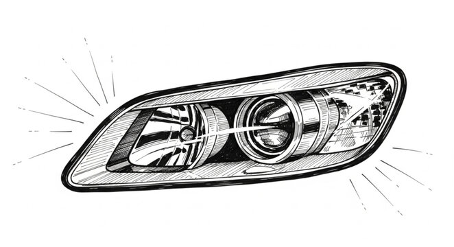 Close up modern car headlight assembly detail.