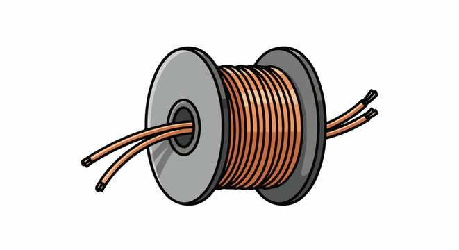 Cartoon illustration of a spool of copper wire with two ends exposed