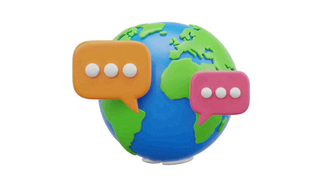 Vector illustration&nbsp;of 3d earth globe with speech bubbles on a transparent background
