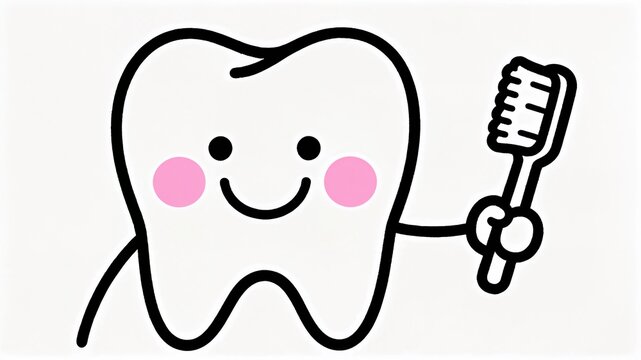 cartoon tooth character holding a toothbrush for dental hygiene illustration , Happy smiling tooth mascot with toothbrush icon for kids dental health