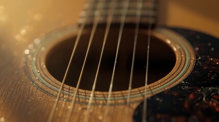 Obraz premium Acoustic Guitar Sound Hole Close Up Warm Wood Music Detail