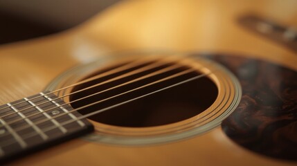 Fototapeta premium Acoustic Guitar Sound Hole Close Up Warm Tone Music Detail