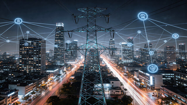 Intelligent Electric Grid AI Energy Management Smart Renewable Integration Concept