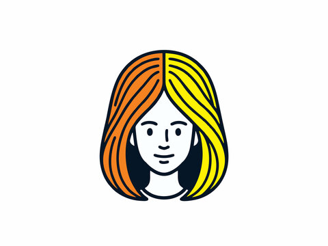 Split Hair Color Girl Portrait Monoline Logo Design