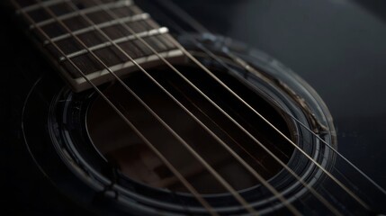 Fototapeta premium Acoustic Guitar Sound Hole And Strings Close Up Warm Tone Detail