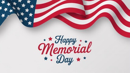 Obraz premium Happy Memorial Day celebration graphic featuring waving American flag with patriotic stars and text design