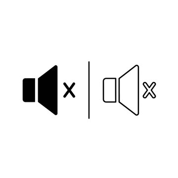 Muted speaker icon set in solid and outline styles with sound off app icon web icon audio icon no sound two styles illustration settings