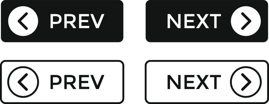 next and previous buttons. Previous and next arrow symbol. Slide change and transition design. Interactive Navigation Icons
