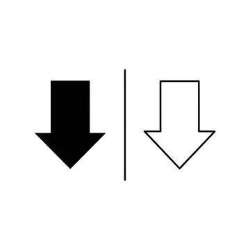 Downward arrow icons with black and white fill options white background two options downward decrease negative business analytics statistics