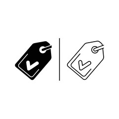 Price tag icon with checkmark symbol in solid and outline style for shopping sales and product pricing e commerce checkmark shopping discount © Mst Runa