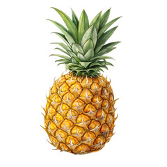 Fototapeta premium A vibrant pineapple on transparent background with green leaves and yellow skin