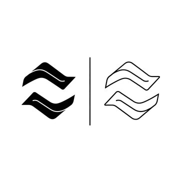 Two wavy lines icon in solid black and outline style representing equality or balance with two versions balance scale equality parallel comparison