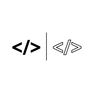 Code tags icon for web development programming and software engineering with html brackets front end back end black and white line art software