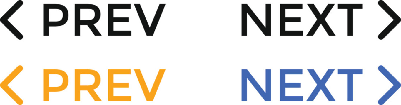 Next and Previous Button icon Set. Directional Control Symbols. Left and right pointer icons. Navigation arrows and direction design. Forward and backward signs. 