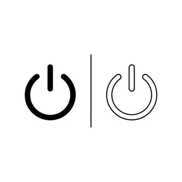 Universal power button icon and standby switch symbol in solid and outline styles for electronics and software with technology electronic computer