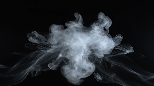 Abstract white smoke shapes rising from black background