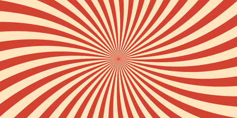 Circus background and spiral retro rays vector pattern. Vintage poster of red white sun or star burst radial lines with grunge texture, circus, carnival, summer fair or chapiteau backdrop © Rizki