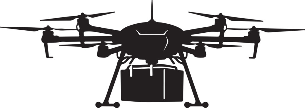 Drone, black drone, aerial vehicle, quadcopter, vector icon