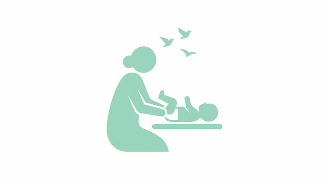 Mother changing baby diaper flat icon for Mother's Day banner