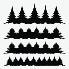 Obraz premium A collection of various pine tree silhouettes arranged in rows on a plain background