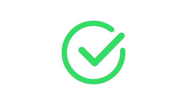 Green circular checkmark pop up animation without bounce outline minimal confirmation icon Prores Alpha Channel 4K 60fps