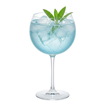 Refreshing blue gin cocktail with sage garnish isolated on transparent background