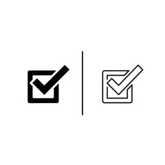 Checkmark in square icon in solid and outline styles for confirmation and completion with black and white checkmark confirmation complete approval © Mst Runa