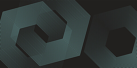 Dynamic turquoise neon hexagonal lines form a striking geometric pattern on a black background, evoking modern technology, futuristic design, and digital aesthetics © Zainal