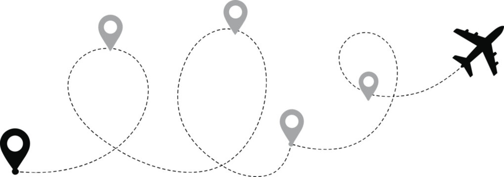 Airplane Flight Path with Location Markers vector
