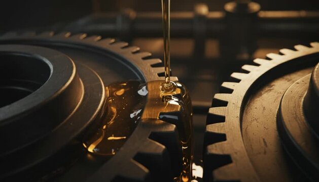 Golden oil lubricating metal gears preventing friction and wear