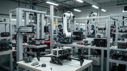 Fototapeta premium Advanced Robotics in High-Tech Manufacturing Facility Design Setup