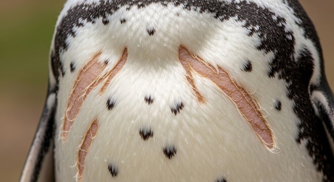 Close up of a penguins feet and belly feathers.