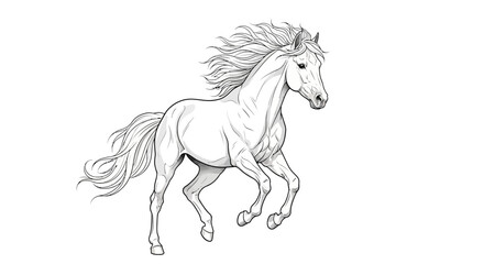 Graceful white horse galloping with flowing mane and tail, isolated on white. © Putiagna