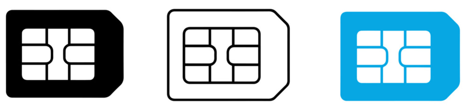 sim card illustration outline and black icon set
