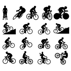 Obraz premium Person Cycling Silhouette Poses Vector Set | Bicycle Sport Fitness Outdoor Riding Collection