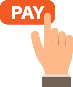 Modern, minimal financial pay concept vector icon of a hand tapping a PAY button, symbolizing payment activities. Payment concept icon transparent PNG.