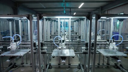 Fototapeta premium Advanced Manufacturing Facility with Multiple 3D Printers Operating