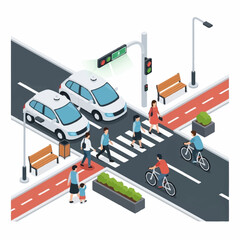 City street intersection with pedestrian crossing and traffic lights. © ahmad