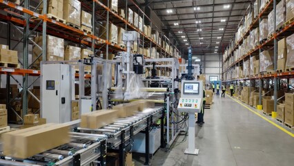 Fototapeta premium Efficient Automated Packaging System in Modern Warehouse Environment