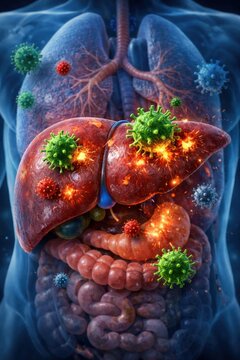 Human internal organs with virus 3d illustration