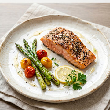 Close up of baked salmon crusted with black pepper