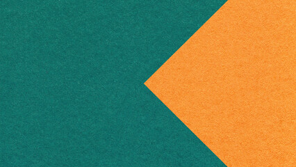 Fototapeta premium Textured dark emerald paper background with orange arrow, macro. Template with copy space for banner, presentation
