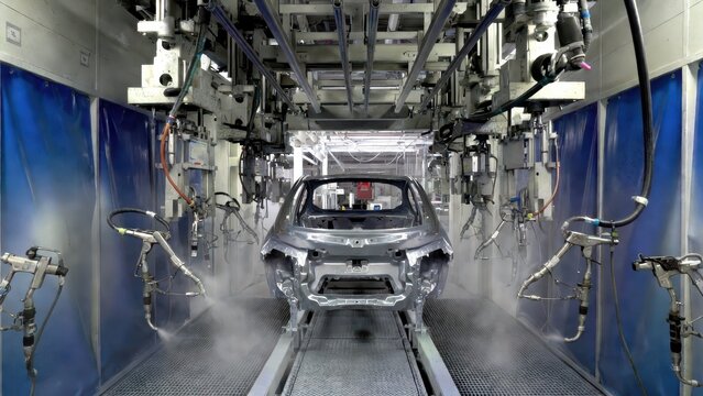 Automated Car Manufacturing Process in Modern Production Facility