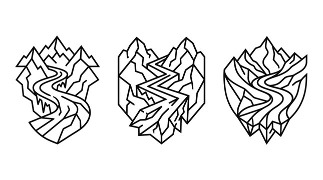 Set of Minimalist Mountain Landscape Badges