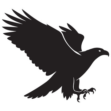 Black eagle silhouette flying with wings spread and talons extended vector illustration for logo or mascot design