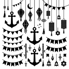 Naklejka premium Sao Joao bunting lantern and anchor pattern